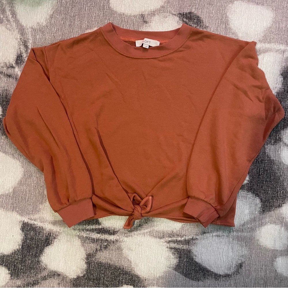 Loft terrycloth tie front knotted sweatshirt
